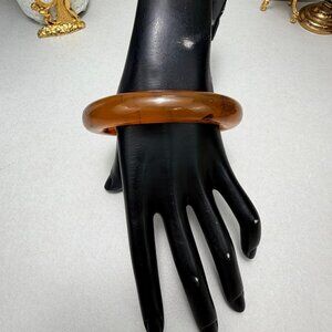 Vintage Lucite Bracelet Amber Tortoiseshell Effect Translucent Sz 8.25